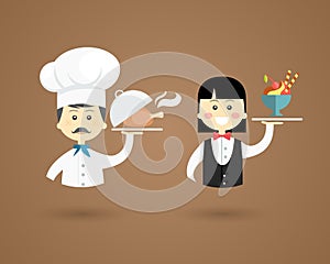 Profession character icons of a chef and waiter photo