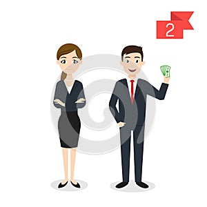 Profession characters: man and woman. Businessman and businesswoman