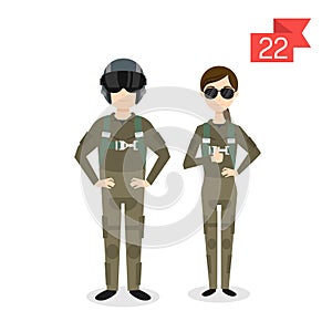 Profession characters: man and woman. Fighter pilot.