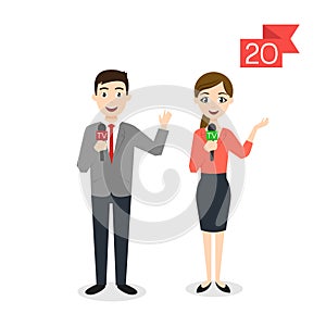 Profession characters: man and woman. Reporter or Journalist