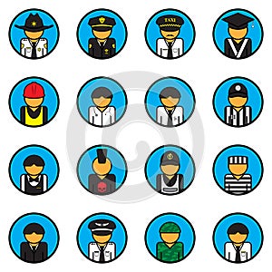 Profession icons vector set. Avatar. Character symbol. Flat style. For web and mobile