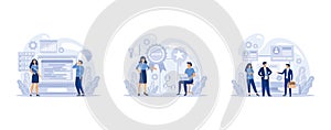 IT profession set. Programmer write software and create code for computer. Coding script for project and app, set flat vector