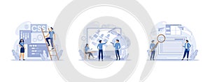 IT profession set. Programmer write software and create code for computer. Coding script for project and app, set flat vector