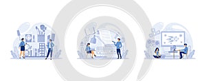 IT profession set. Programmer write software and create code for computer. Coding script for project and app, set flat vector