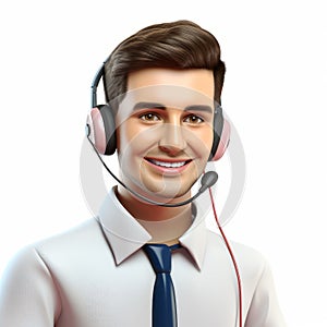 Professional 3d Male Customer Service Representative On White Background