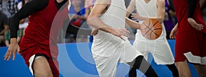 Professional 3x3 basketball players in action. Sports background for app, banner, or mockup