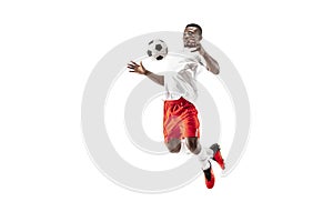 Professional african football soccer player isolated on white background