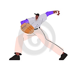 Professional american baseball player swings to throw, pitch. Pitcher plays on match, competition. Field game sportsman