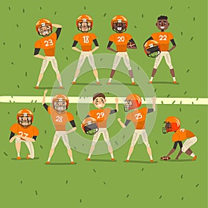 Professional american football team players in field vector Illustration