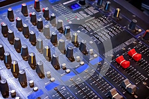 Professional Analog Audio Mixing Control Console in use
