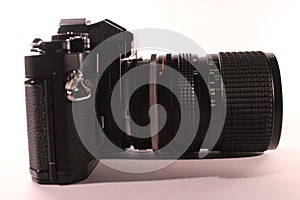 Professional analog camera with lens, right side