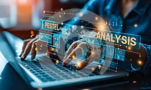 Professional analyst uses software tools & data visualizations to perform in-depth PESTEL analysis assessing political economic