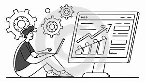 Professional analyzing business growth data on laptop computer, vector design Generative AI