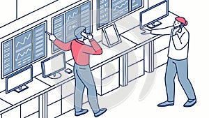 Professional Analyzing Data at Modern Computer Workstation, vector design Generative AI