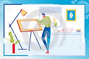 Architect Working on Adjustable Table in Workplace