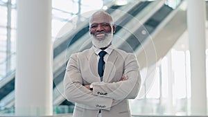 Professional, arms crossed and business with black man in office for manager, pride and happy. Smile, ceo and executive