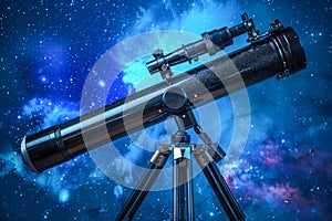 Professional Astronomical Telescope Under Starry Sky Nighttime Cosmic Exploration with Milky Way Background