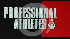 Professional Athletes inscription on red and black background with basketball player silhouette. Sports concept