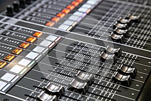 Professional audio mixer. Close up. Selective focus