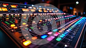 Professional audio mixing console close-up