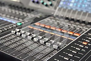 Professional audio mixing console closeup