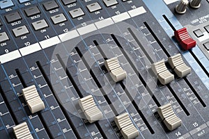 Professional audio mixing console. Recording studio equipment