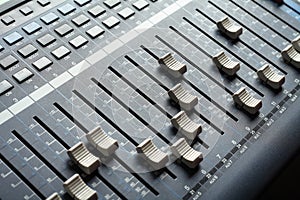 Professional audio mixing console. Recording studio equipment