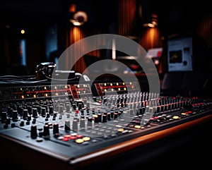 Professional Audio Mixing Console in Studio. Generative AI