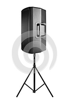 Professional audio speaker PA on the tripod on white