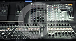 Professional audio studio sound mixer console board panel with recording