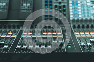 Professional audio studio sound mixer console board panel with recording