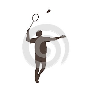 Professional badminton male player with racket in action vector silhouette, cartoon sport game competition isolated