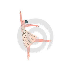 Professional Ballerina Wearing White Dress Dancing Classical Ballet Dance Vector Illustration