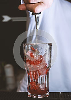 Professional bartender making a fresh cocktail