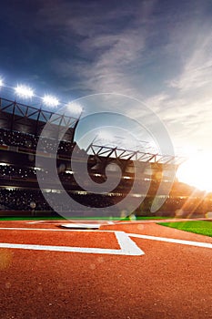 Professional baseball grand arena in sunlight