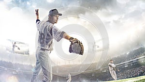 Professional baseball player in action on grand arena