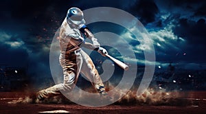 professional baseball player hitting ball on sport competition, creative illustration