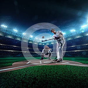 Professional baseball players on grand arena photo