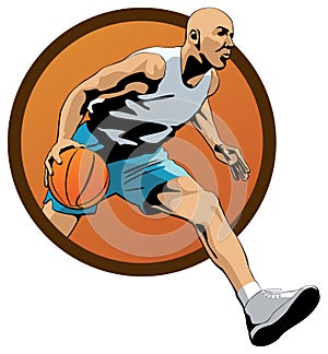 Professional Basketball Player dribbling in jump w