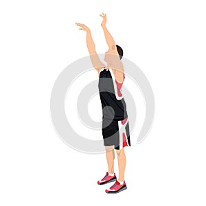 Professional basketball player shooting ball into the hoop, vector illustration