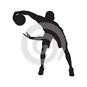 Professional basketball player silhouette with ball, vector illustration. Basketball dribbling skills, moves, tricks.