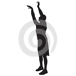 Professional basketball player silhouette shooting ball into the hoop, vector illustration
