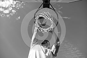 professional basketball player training outdoor. guy has sport motivation. sport and hobby