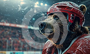 Professional bear ice hockey player portrait