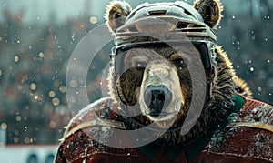 Professional bear ice hockey player portrait