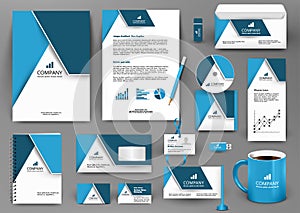 Professional blue universal branding design kit with origami element.