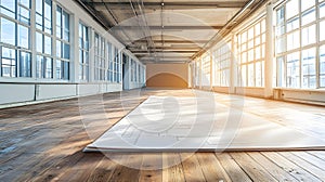 Professional blueprints in an empty office space, preparing for the buildout of their innovative startup headquarters