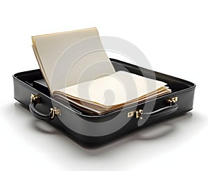 Professional Briefcase with Documents Isolated on White