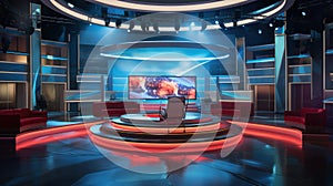 Professional broadcast tv studio studio. News room interior