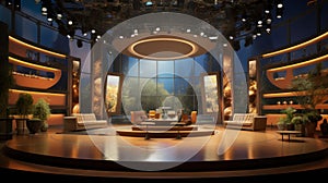 Professional broadcast tv studio studio. News room interior